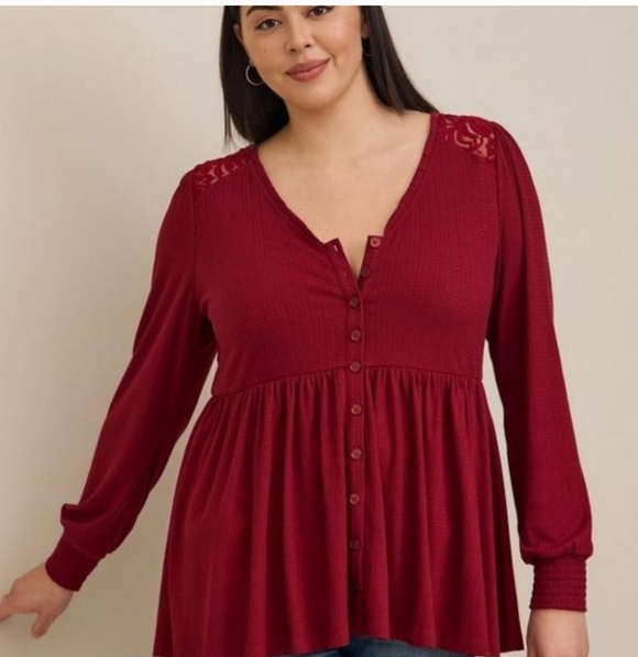 🍂🍁Torrid 2x Babydoll Knit V-Neck Button-Front Top - Picture 3 of 7